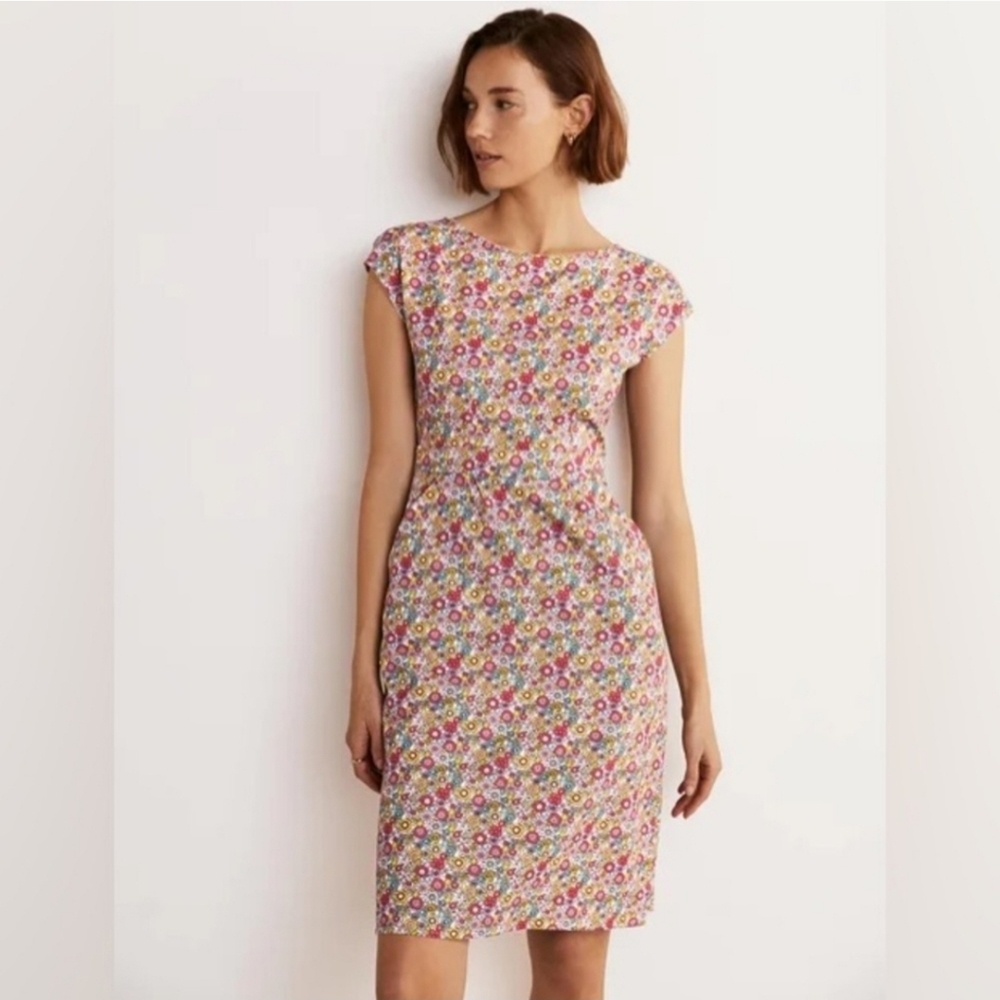 Boden Florrie Multicolor Floral Midi Jersey Dress Euc!